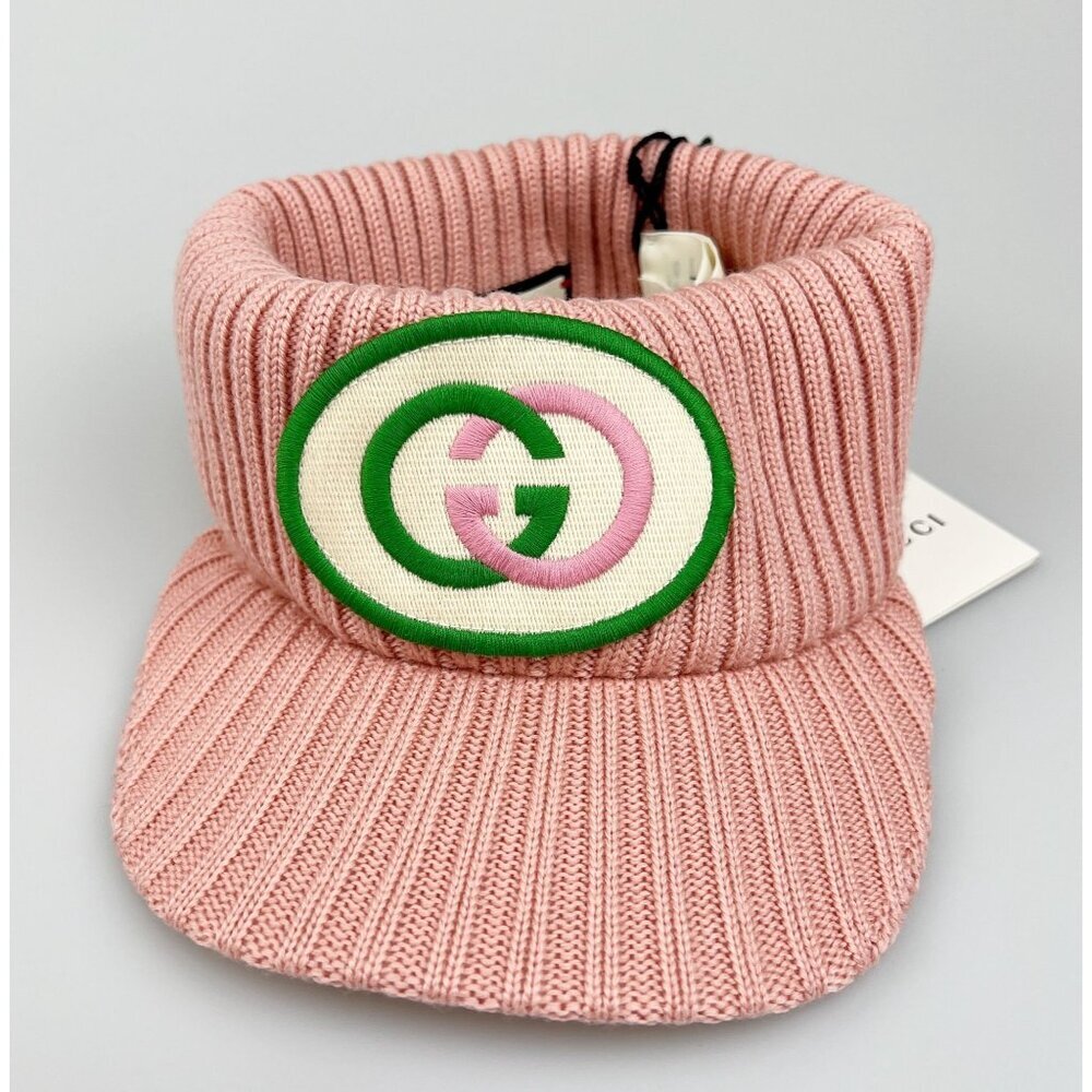 NWT Gucci Knitted Vistor Wool Embroidered Patch Head In Pink Hat Size S - Picture 3 of 13